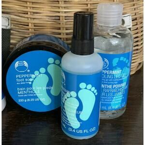 The Body Shop Peppermint Foot soak Cooling lotion gel lot rare Lot 3